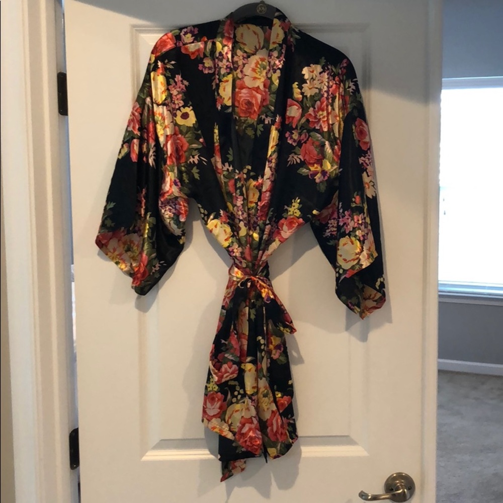 Flower “Silk” Robe with Tie Sash